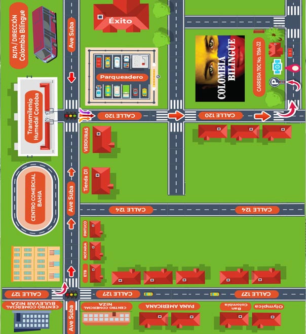 Colombia bilingue direccion de nuestra academia de inglés en Bogotá